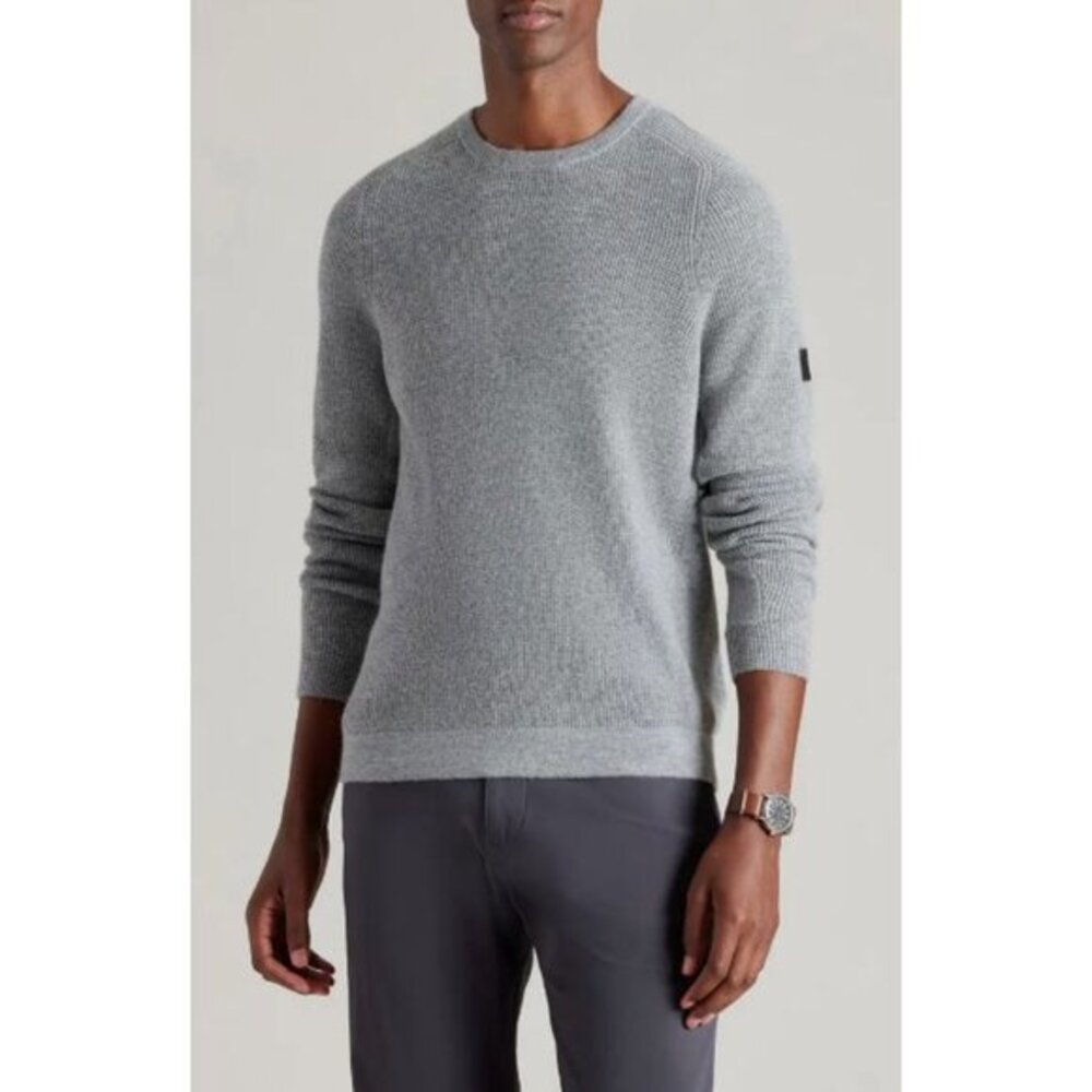 Rhone Mens Walden Waffle Wool & Cashmere Knit Sweater Light Gray Size L